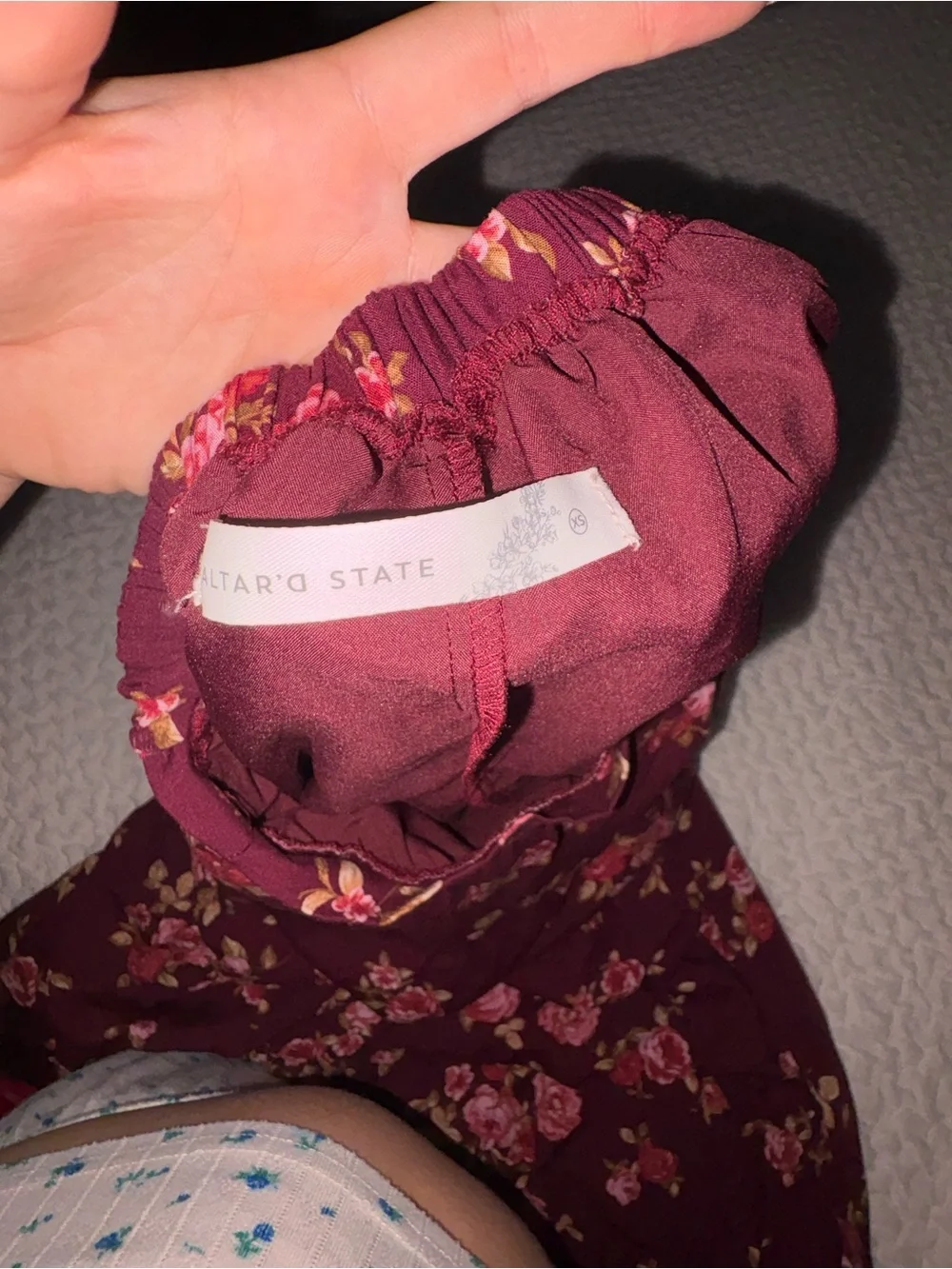 Altar'd State Burgundy Maxi Skirt with Pink Rose Print